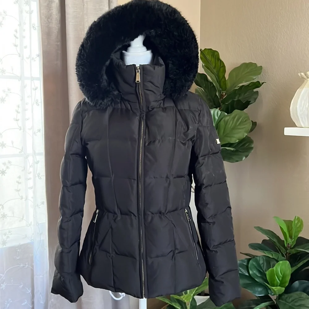 Calvin Klein Black Winter Jacket. Removable Hood, multiple pockets. - Picture 2 of 9